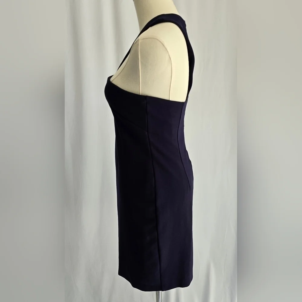 Halston Heritage Asymmetrical Neckline Purple Mini Sheath Dress Sz. S - Picture 3 of 10
